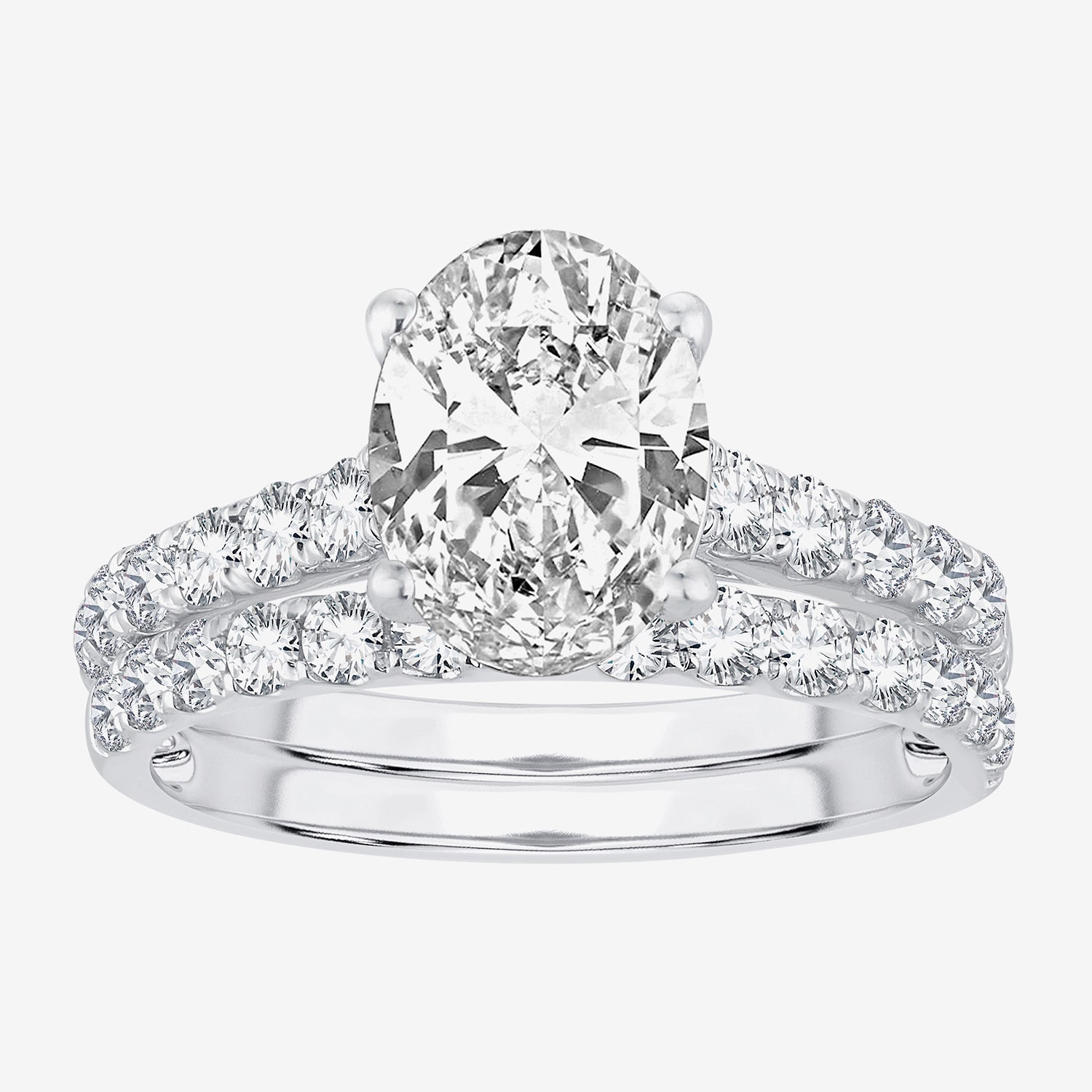 (H-I / SI1-SI2) Signature By Modern Bride Womens 3 CT. T.W. Lab Grown White Diamond 14K Gold Oval Bridal Set