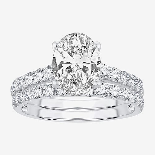 (H-I / SI1-SI2) Signature By Modern Bride Womens 3 CT. T.W. Lab Grown White Diamond In 14K Gold Oval Bridal Set, 8, White
