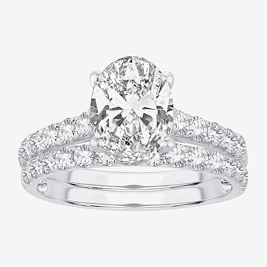 (H-I / SI1-SI2) Signature By Modern Bride Womens 3 CT. T.W. Lab Grown White Diamond In 14K Gold Oval Bridal Set