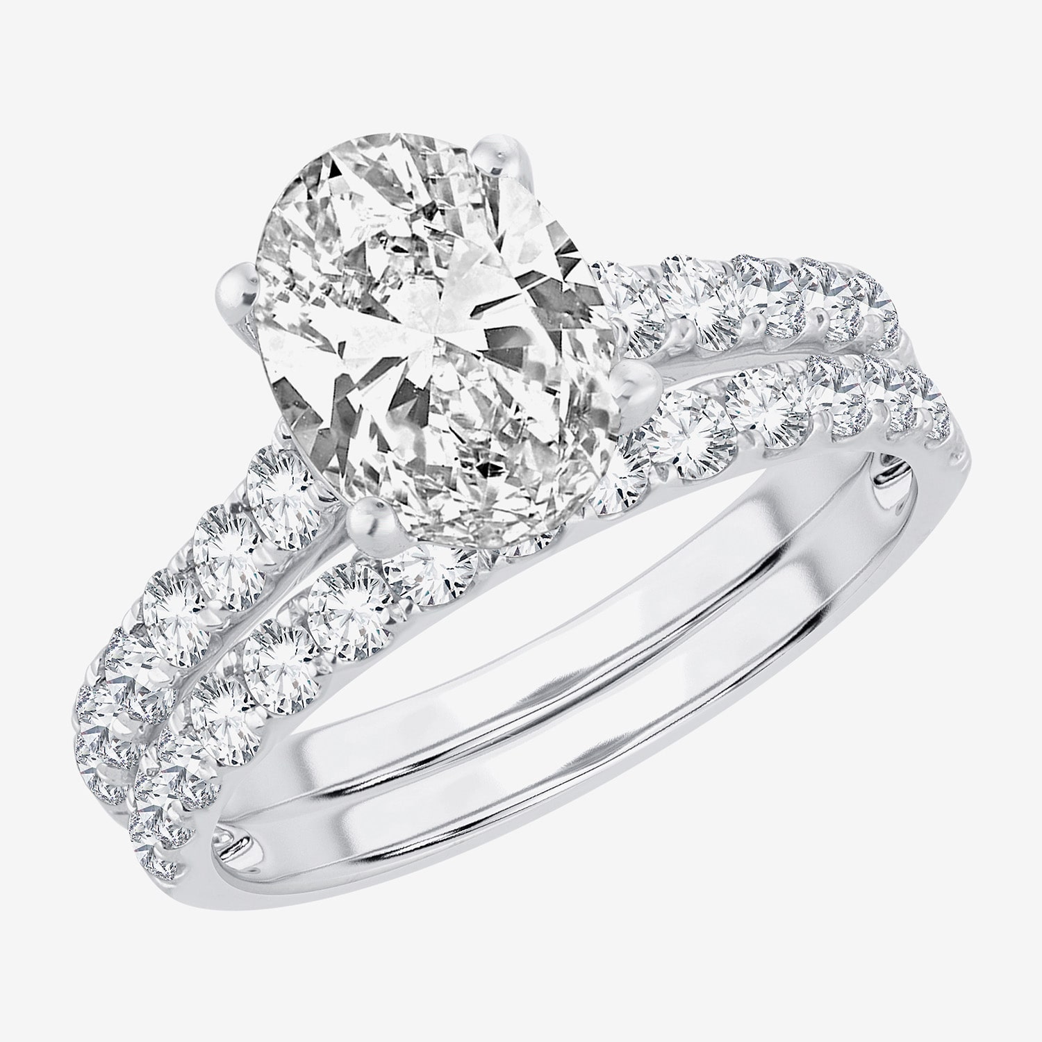 (H-I / SI1-SI2) Signature By Modern Bride Womens 3 CT. T.W. Lab Grown White Diamond 14K Gold Oval Bridal Set