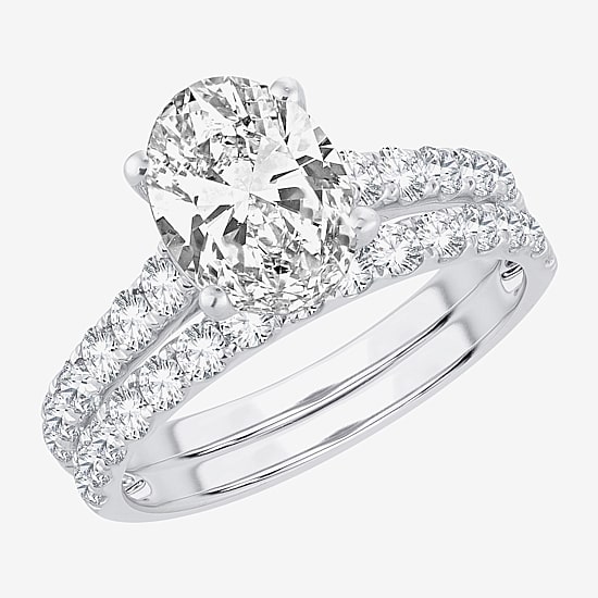 (H-I / SI1-SI2) Signature By Modern Bride Womens 3 CT. T.W. Lab Grown White Diamond In 14K Gold Oval Bridal Set