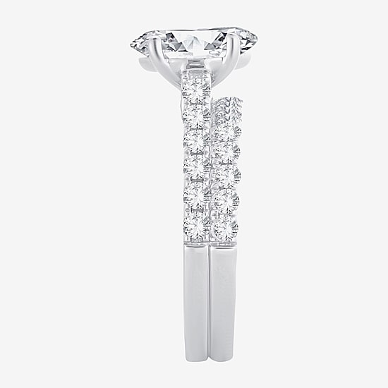 (H-I / SI1-SI2) Signature By Modern Bride Womens 3 CT. T.W. Lab Grown White Diamond In 14K Gold Oval Bridal Set