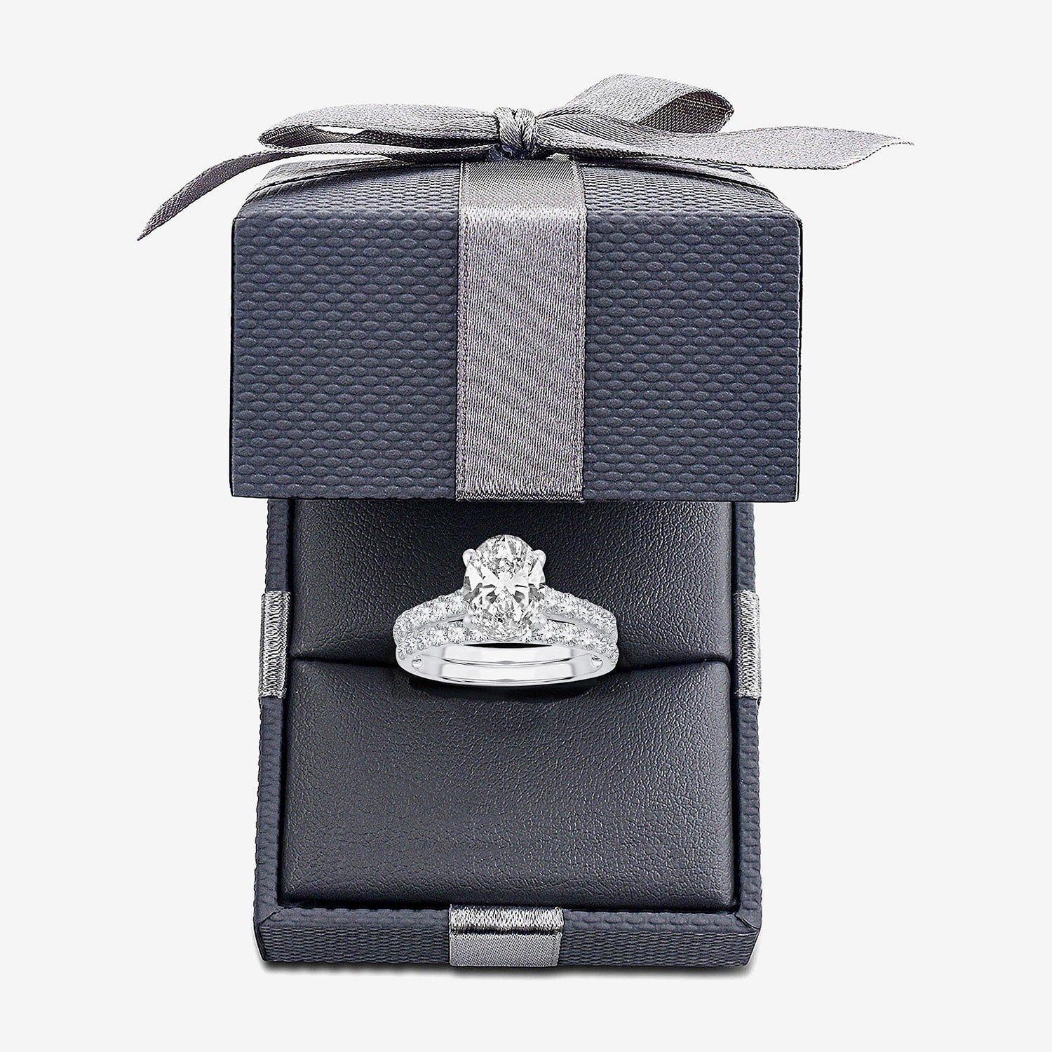 (H-I / SI1-SI2) Signature By Modern Bride Womens 3 CT. T.W. Lab Grown White Diamond 14K Gold Oval Bridal Set