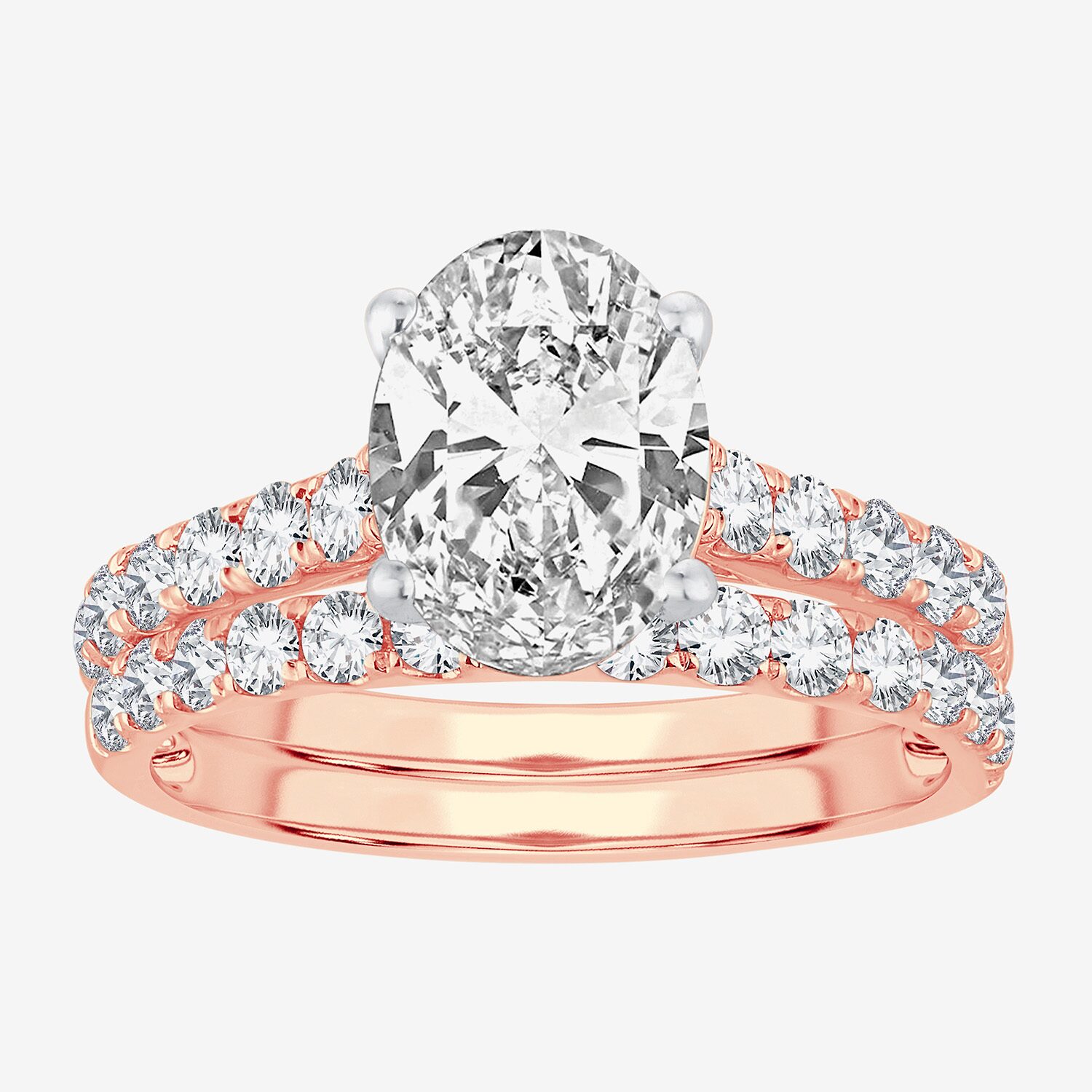 (H-I / SI1-SI2) Signature By Modern Bride Womens 3 CT. T.W. Lab Grown White Diamond 14K Gold Oval Bridal Set