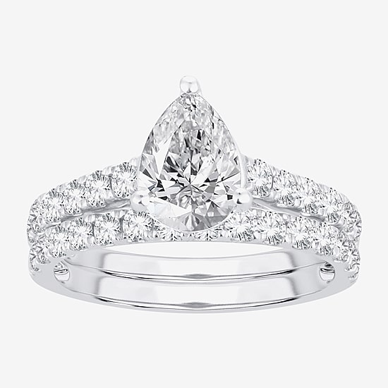 (H-I / SI1-SI2) Signature By Modern Bride Womens 2 1/2 CT. TW. Lab Grown White Diamond in 14K Gold Pear Bridal Set