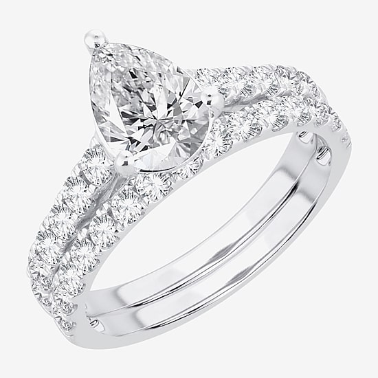 (H-I / SI1-SI2) Signature By Modern Bride Womens 2 1/2 CT. TW. Lab Grown White Diamond in 14K Gold Pear Bridal Set