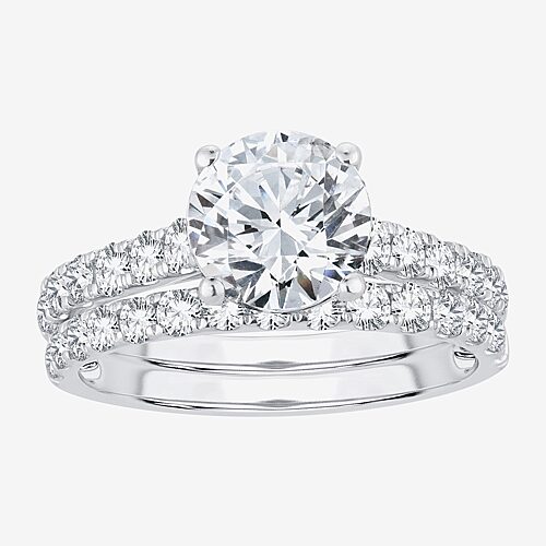 (H-I / SI1-SI2) Signature By Modern Bride Womens 3 CT. T.W. Lab Grown White Diamond In 14K Gold Round Bridal Set, 8, White