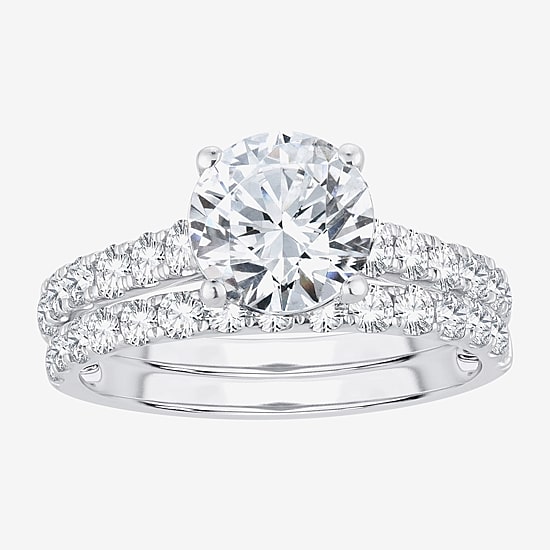 (H-I / SI1-SI2) Signature By Modern Bride Womens 3 CT. T.W. Lab Grown White Diamond In 14K Gold Round Bridal Set