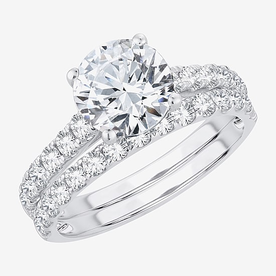 (H-I / SI1-SI2) Signature By Modern Bride Womens 3 CT. T.W. Lab Grown White Diamond In 14K Gold Round Bridal Set