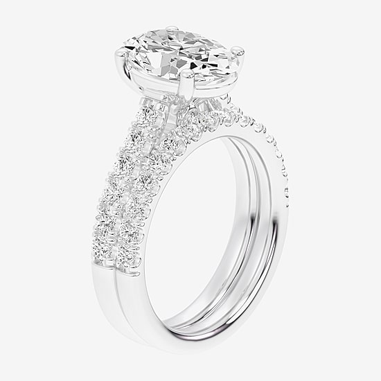 Signature By Modern Bride (G-H / Si1-Si2) Womens 4 CT. T.W. Lab Grown White Diamond 14K Gold Oval Side Stone Bridal Set