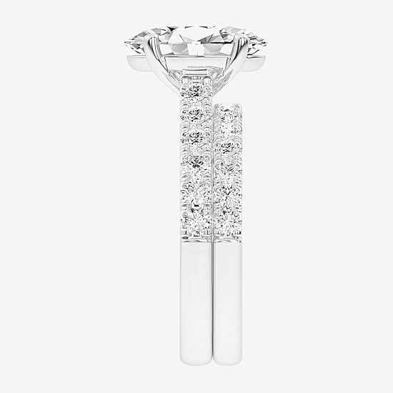 Signature By Modern Bride (G-H / Si1-Si2) Womens 4 CT. T.W. Lab Grown White Diamond 14K Gold Oval Side Stone Bridal Set