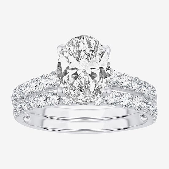 (H-I / SI1-SI2) Signature By Modern Bride Womens 2 1/2 CT. TW. Lab Grown White Diamond in 14K Gold Oval Bridal Set