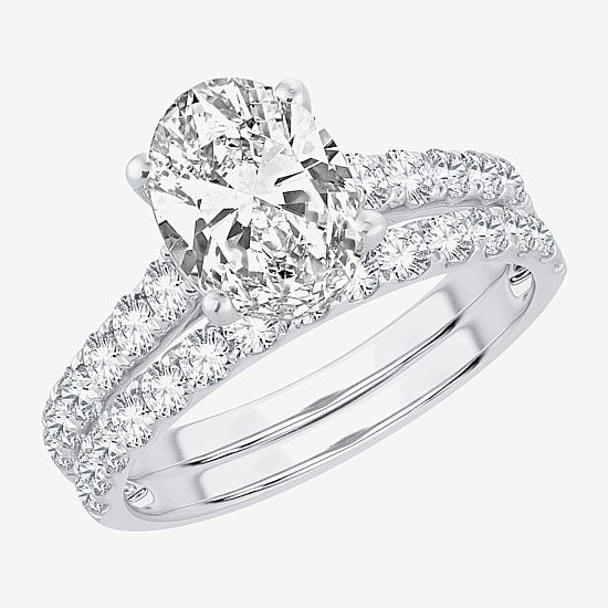 (H-I / SI1-SI2) Signature By Modern Bride Womens 2 1/2 CT. TW. Lab Grown White Diamond in 14K Gold Oval Bridal Set