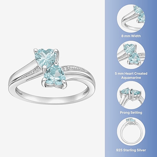 Womens Diamond Accent Lab Created Blue Aquamarine Sterling Silver Side Stone Cocktail Ring