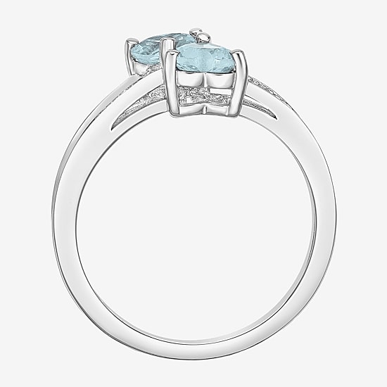 Womens Diamond Accent Lab Created Blue Aquamarine Sterling Silver Side Stone Cocktail Ring