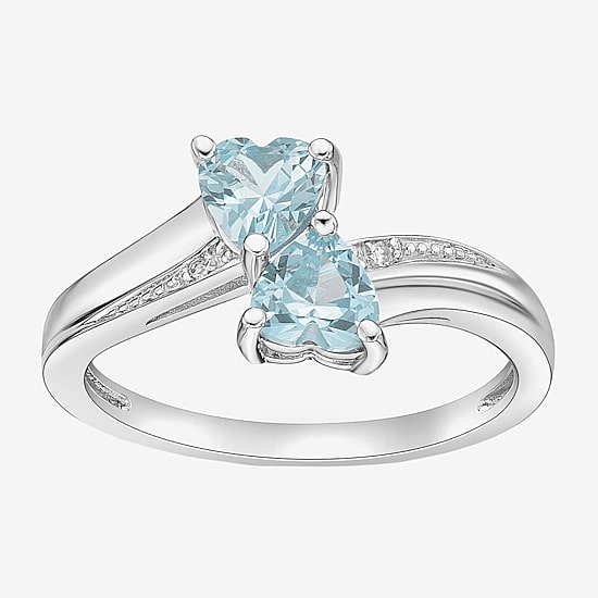 Womens Diamond Accent Lab Created Blue Aquamarine Sterling Silver Side Stone Cocktail Ring