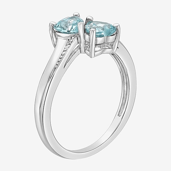 Womens Diamond Accent Lab Created Blue Aquamarine Sterling Silver Side Stone Cocktail Ring