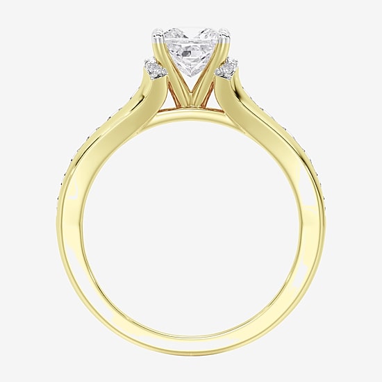 (F / Vs2) Womens 2 1/2 CT. T.W. Lab Grown White Diamond 10K Gold Side Stone Engagement Ring