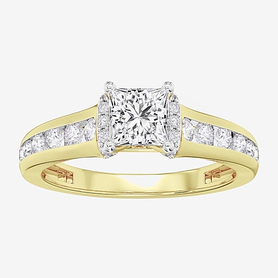 (F / Vs2) Womens 2 1/2 CT. T.W. Lab Grown White Diamond 10K Gold Side Stone Engagement Ring