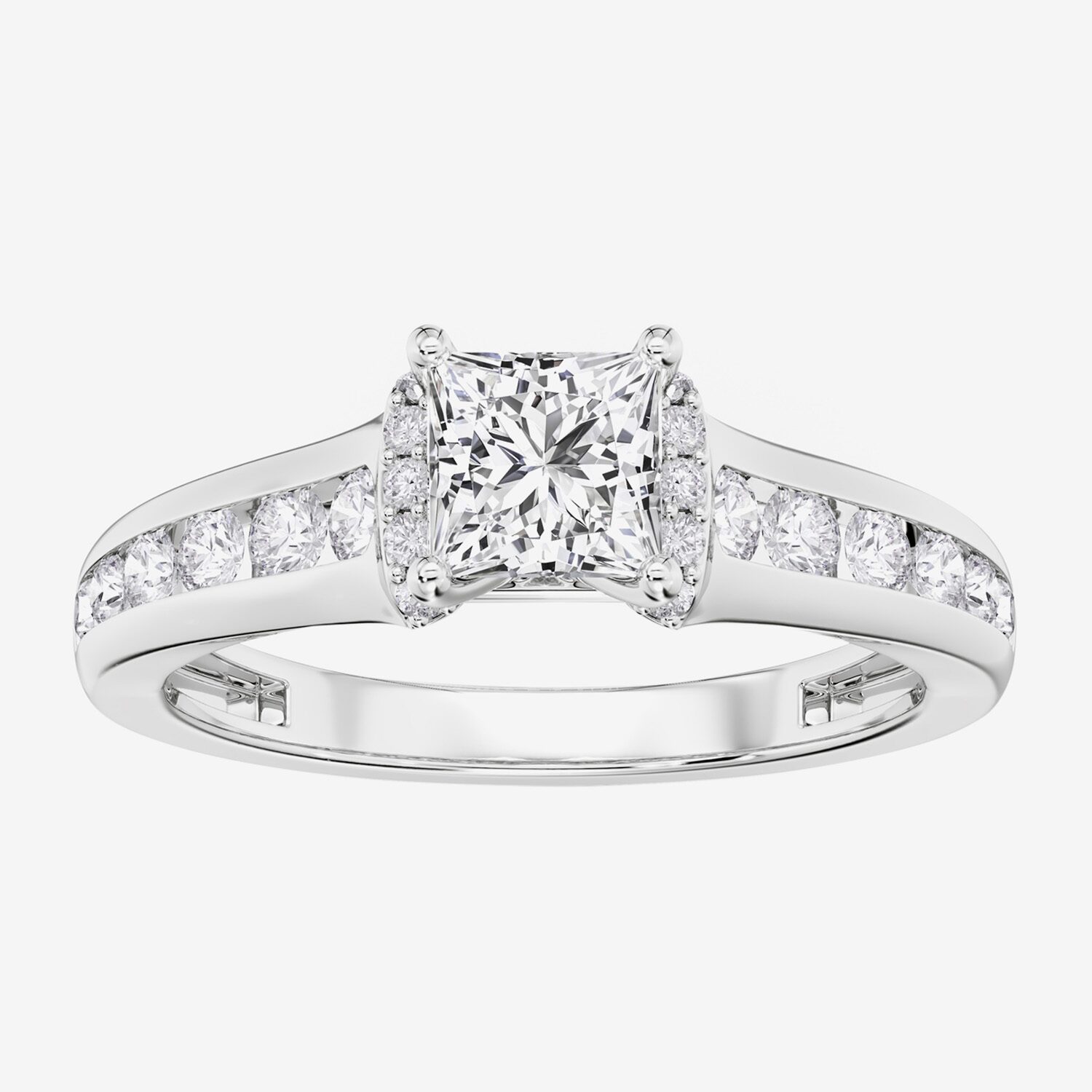 F / Vs2) Womens / CT. T.W. Lab Grown White Diamond 10K Gold Side Stone Engagement Ring