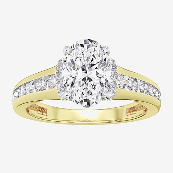 (F / Vs2) Womens 1 1/2 CT. T.W. Lab Grown White Diamond 10K Gold Oval Side Stone Engagement Ring
