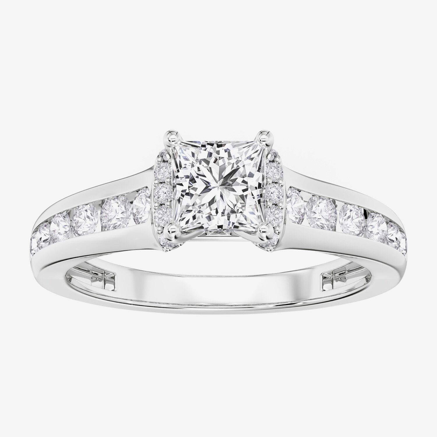F / Vs2) Womens / CT. T.W. Lab Grown White Diamond 10K Gold Side Stone Engagement Ring