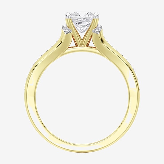 (F / Vs2) Womens 1 1/2 CT. T.W. Lab Grown White Diamond 10K Gold Side Stone Engagement Ring