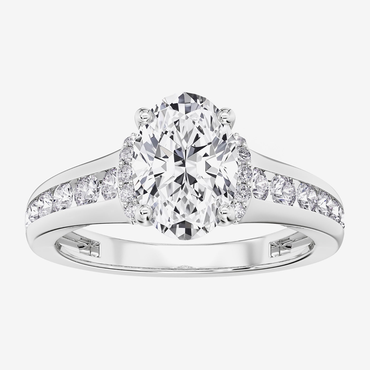 F / Vs2) Womens / CT. T.W. Lab Grown White Diamond 10K Gold Oval Side Stone Engagement Ring