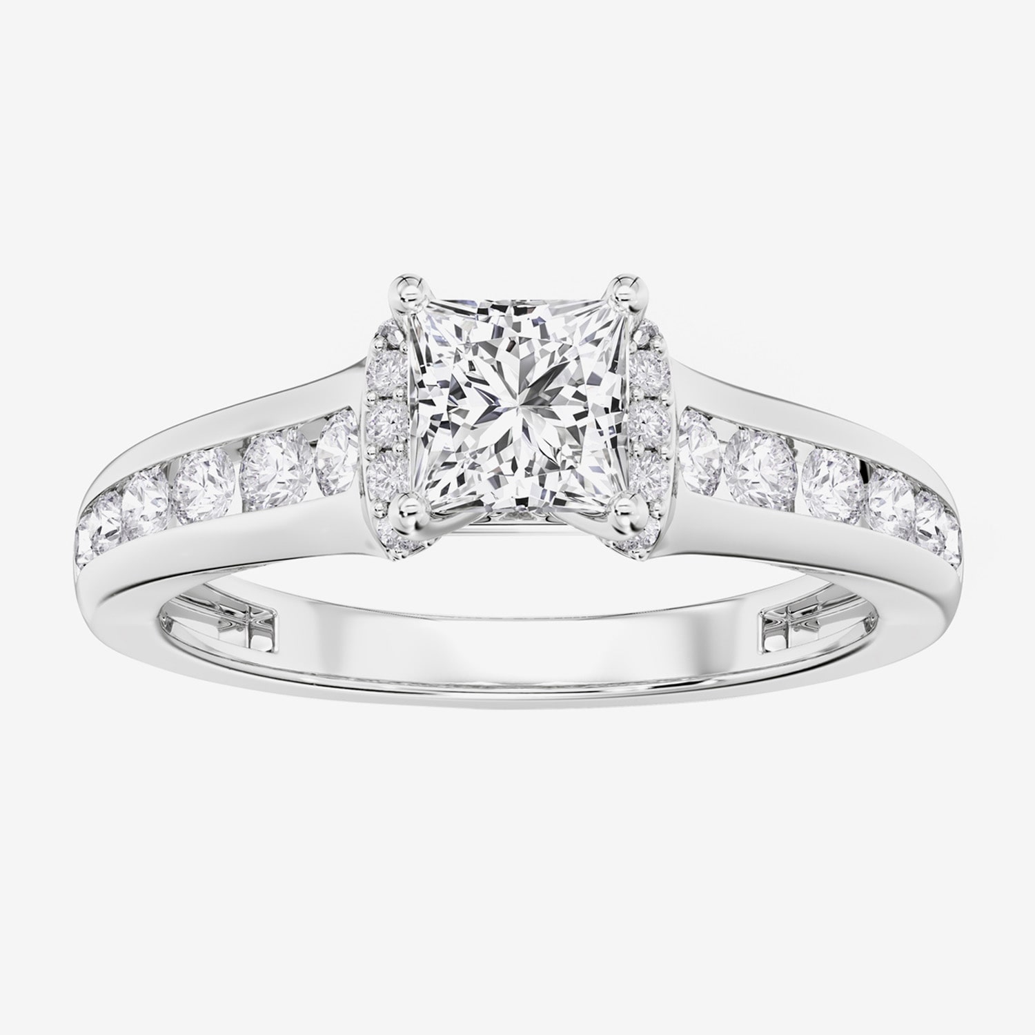 F / Vs2) Womens CT. T.W. Lab Grown White Diamond 10K Gold Side Stone Engagement Ring