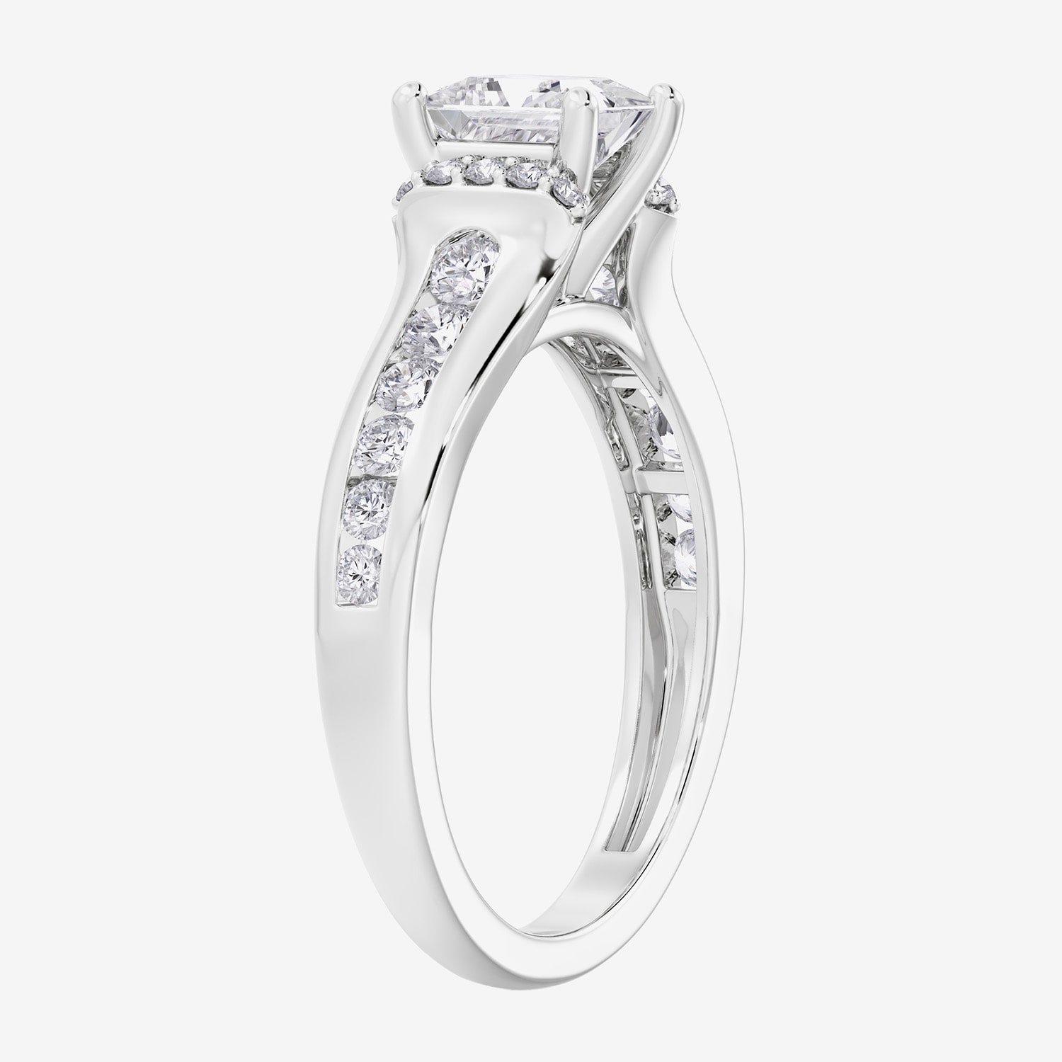 F / Vs2) Womens CT. T.W. Lab Grown White Diamond 10K Gold Side Stone Engagement Ring