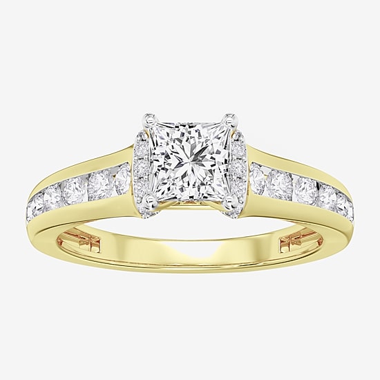 (F / Vs2) Womens 6 CT. T.W. Lab Grown White Diamond 10K Gold Side Stone Engagement Ring