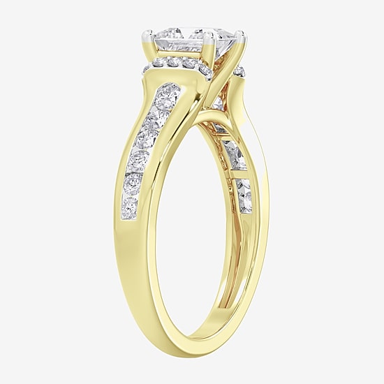 (F / Vs2) Womens 6 CT. T.W. Lab Grown White Diamond 10K Gold Side Stone Engagement Ring