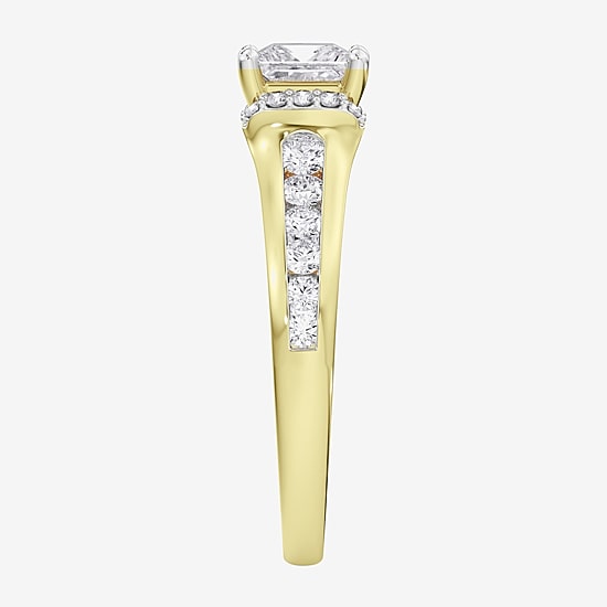 (F / Vs2) Womens 6 CT. T.W. Lab Grown White Diamond 10K Gold Side Stone Engagement Ring
