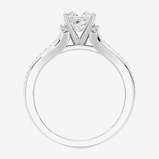 (F / Vs2) Womens 3 3/4 CT. T.W. Lab Grown White Diamond 10K Gold Side Stone Engagement Ring