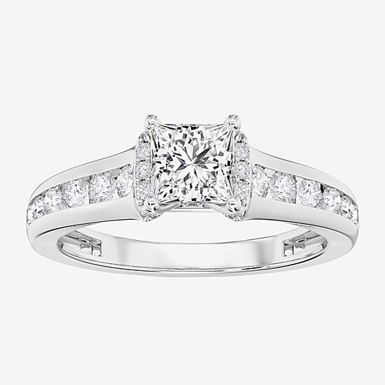 (F / Vs2) Womens 3 3/4 CT. T.W. Lab Grown White Diamond 10K Gold Side Stone Engagement Ring