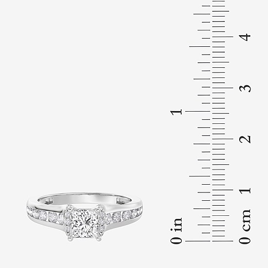 (F / Vs2) Womens 3 3/4 CT. T.W. Lab Grown White Diamond 10K Gold Side Stone Engagement Ring