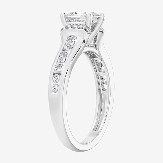 (F / Vs2) Womens 3 3/4 CT. T.W. Lab Grown White Diamond 10K Gold Side Stone Engagement Ring