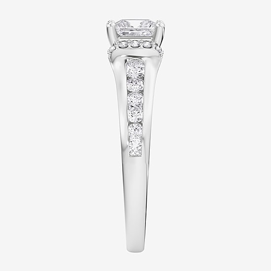 (F / Vs2) Womens 3 3/4 CT. T.W. Lab Grown White Diamond 10K Gold Side Stone Engagement Ring