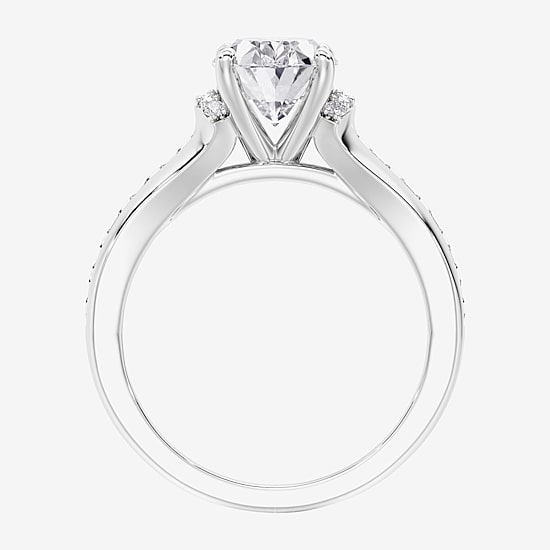(F / Vs2) Womens 3 3/4 CT. T.W. Lab Grown White Diamond 10K Gold Oval Side Stone Engagement Ring