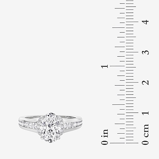 (F / Vs2) Womens 3 3/4 CT. T.W. Lab Grown White Diamond 10K Gold Oval Side Stone Engagement Ring