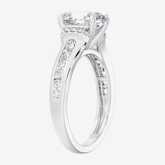 (F / Vs2) Womens 3 3/4 CT. T.W. Lab Grown White Diamond 10K Gold Oval Side Stone Engagement Ring