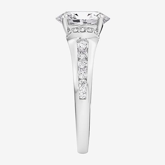 (F / Vs2) Womens 3 3/4 CT. T.W. Lab Grown White Diamond 10K Gold Oval Side Stone Engagement Ring