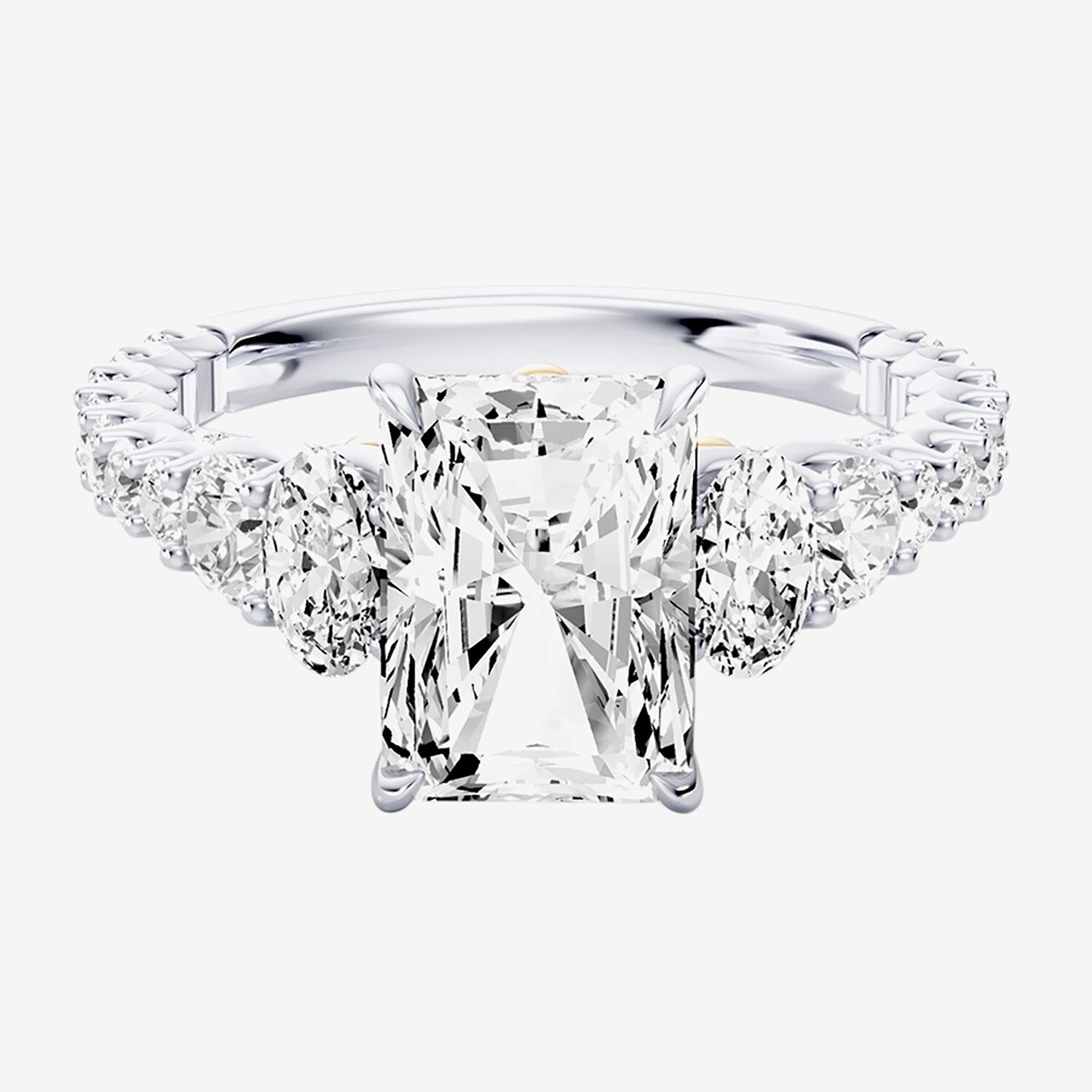 Enchanted Disney Fine Jewelry Ariel (F / Si1) Womens 3 1/3 Ct. T.W. Lab Grown White Diamond 10K Gold Rectangular Princess The Little Mermaid Side Stone Engagement Ring