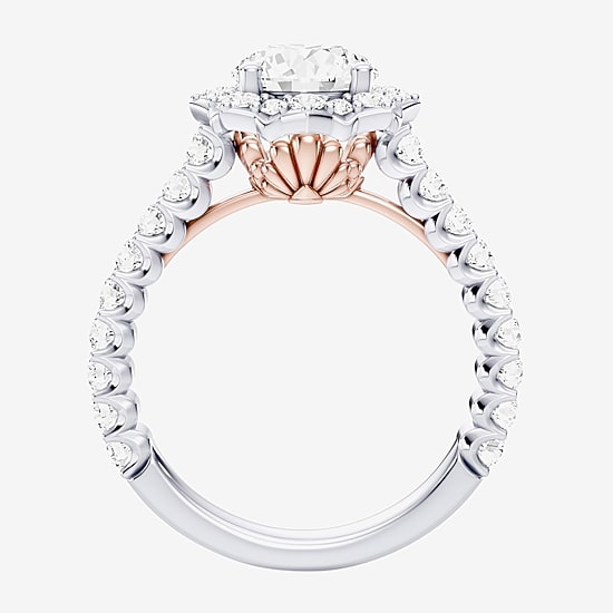 Enchanted Disney Fine Jewelry Ariel (F / Si1) Womens 2 1/3 CT. T.W. Lab Grown White Diamond 10K Gold Ariel Princess The Little Mermaid Side Stone Halo Engagement Ring