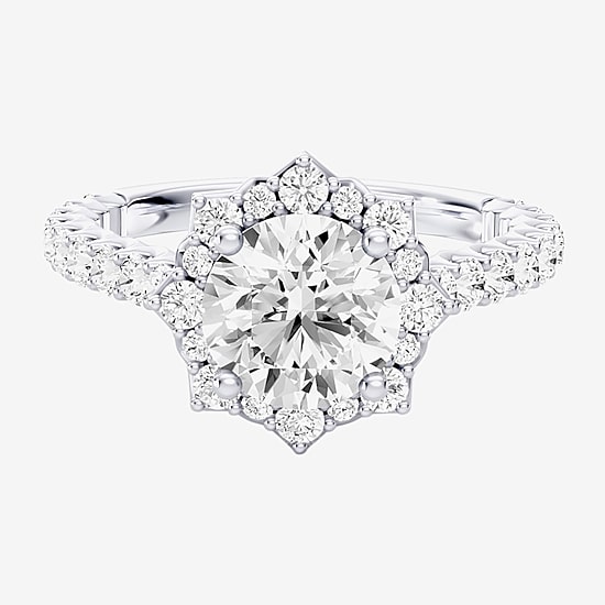 Enchanted Disney Fine Jewelry Ariel (F / Si1) Womens 2 1/3 CT. T.W. Lab Grown White Diamond 10K Gold Ariel Princess The Little Mermaid Side Stone Halo Engagement Ring