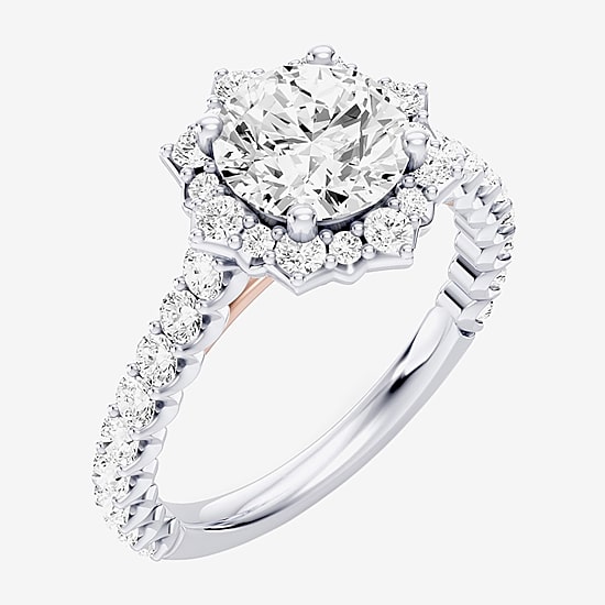 Enchanted Disney Fine Jewelry Ariel (F / Si1) Womens 2 1/3 CT. T.W. Lab Grown White Diamond 10K Gold Ariel Princess The Little Mermaid Side Stone Halo Engagement Ring