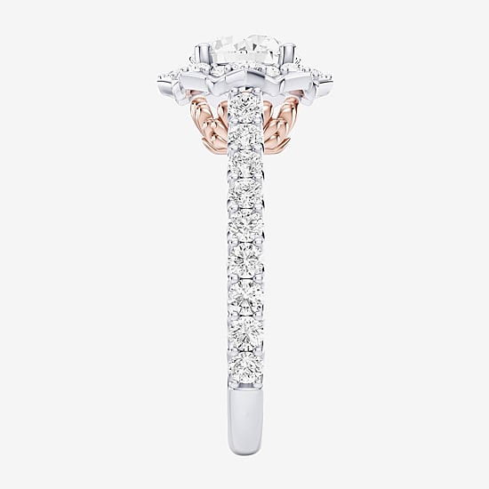 Enchanted Disney Fine Jewelry Ariel (F / Si1) Womens 2 1/3 CT. T.W. Lab Grown White Diamond 10K Gold Ariel Princess The Little Mermaid Side Stone Halo Engagement Ring