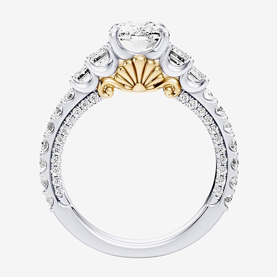 Enchanted Disney Fine Jewelry Ariel (F / Si1) Womens 3 3/8 Ct. T.W. Lab Grown White Diamond 10K Gold Ariel Princess The Little Mermaid Side Stone Engagement Ring