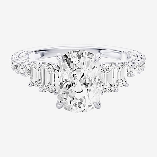Enchanted Disney Fine Jewelry Ariel (F / Si1) Womens 3 3/8 Ct. T.W. Lab Grown White Diamond 10K Gold Ariel Princess The Little Mermaid Side Stone Engagement Ring