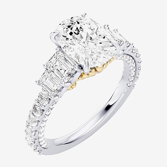 Enchanted Disney Fine Jewelry Ariel (F / Si1) Womens 3 3/8 Ct. T.W. Lab Grown White Diamond 10K Gold Ariel Princess The Little Mermaid Side Stone Engagement Ring